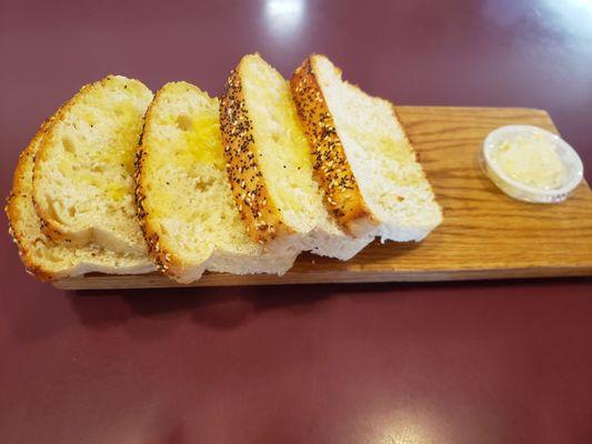 Fresh baked bread with garlic butter.