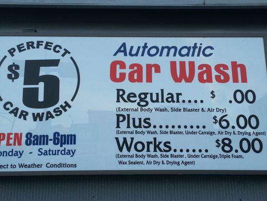 Car wash open mon-sat 8 am to 6pm.