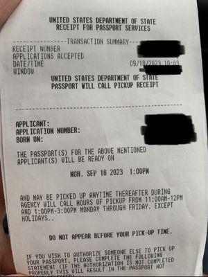 Pickup receipt