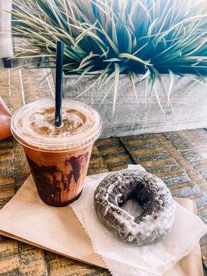 Iced Mocha Latte + Chocolate Glazed Donut