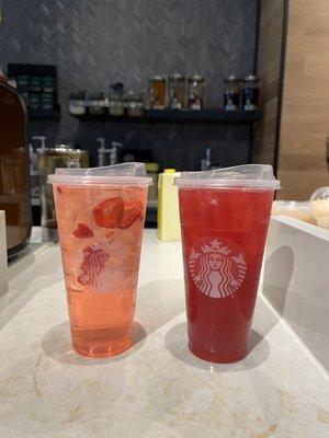 Strawberry Açaí Refresher and Passion Tango Lemonade