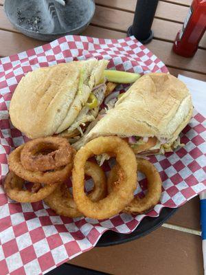 Italian Sub and onion rings