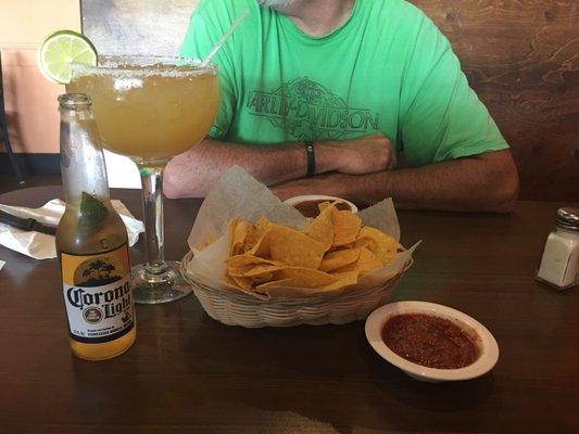 Large Cadillac Margarita and Corona Light. Perfect pair!