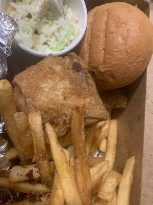 Chicken Coleslaw, fries , dinner roll