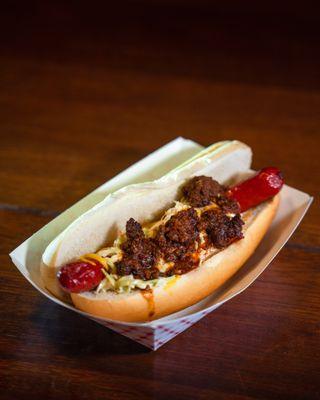 Dog with slaw and chili