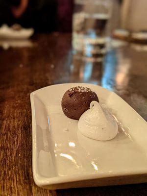 Chocolate truffle and meringue from chef's tasting menu 1.21.22 @bilalandjesseatfood