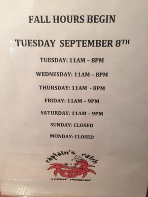 2015 Fall hours