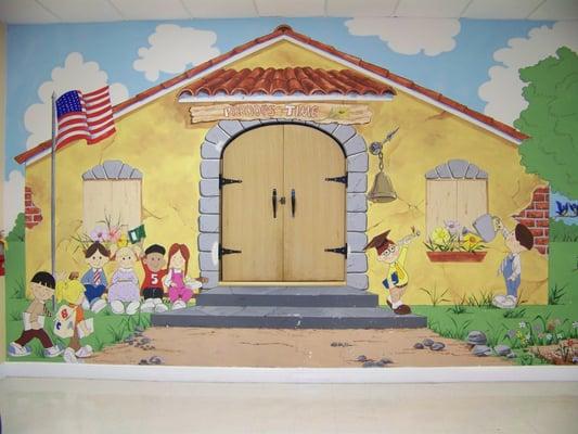 Precious Time Kindergarten and Preschool hallway wall painting view