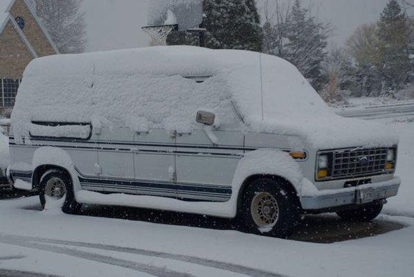 It looks better in the snow, so I'm using this photo. It's 29 years old, and the rust shows now.