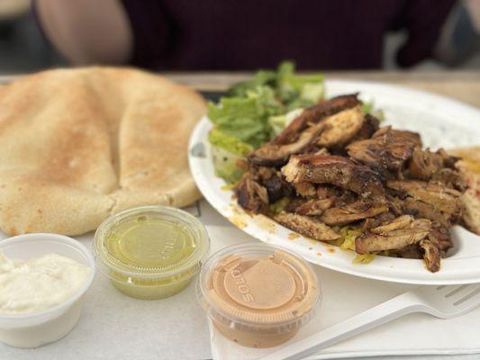 Chicken Shawarma Plate Homemade Pita Bread Chipotle Sauce