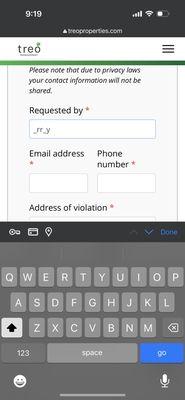 Report a Violation form is intentionally unusable.