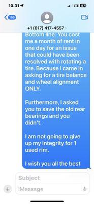 Text from Abe's Auto Asking Me to Remove my "bad review". Part 3 of 3