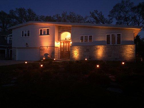 landscape lighting with custom color gels, Deerfield