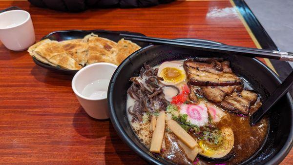 Black Garlic Ramen ($14.50) and Scallion Pancakes ($4.50)