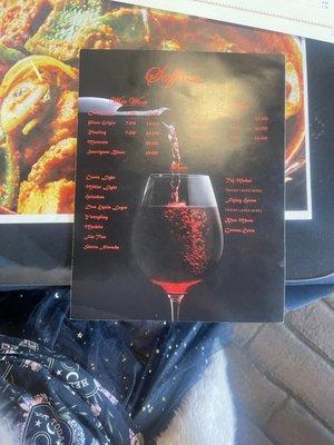 Wine & Beer menu