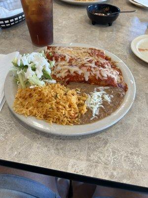 Chicken enchiladas with red sauce