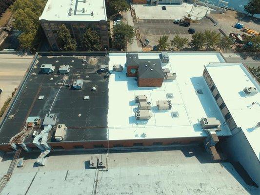 You'll notice the before and after difference once we've restored your commercial rooftop with an energy-efficient coating!