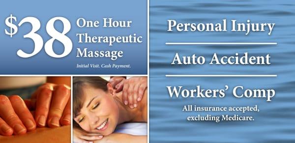 $38 Therapeutic 1 Hour Massage on your 1st visit!