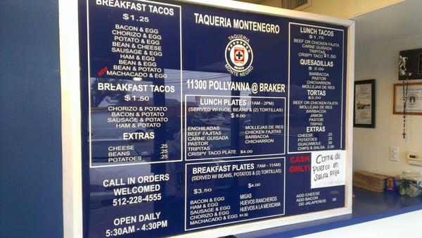 The menu and prices!