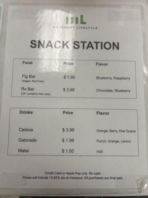 Drinks and Snack Menu