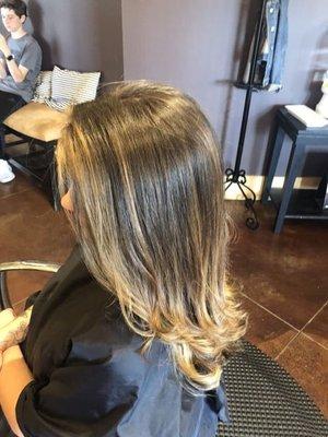 Long layered haircut w/ Balayage blonde highlights. Hair by Sage at Lavender Hill Spa Salon 912.459.2757