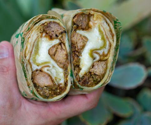 Pork Verde Burrito with a Chile Relleno