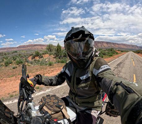 60MPH selfie!

On a "work trip" riding adventure bikes around CO/UT.