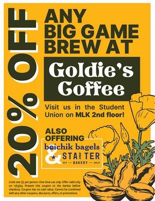 It's BIG GAME time! Find us on Upper Sproul handing out 20% coupons on Nov 23, 2024 9 am -1 pm!