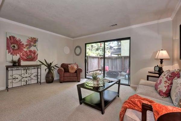 Staged family room for condo in Concord