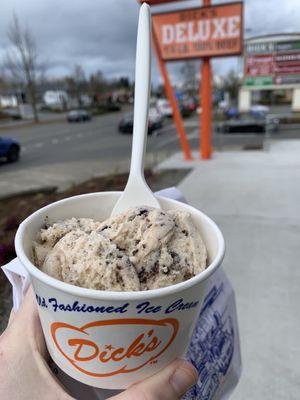 Scoop of Cookies and Cream ice cream.