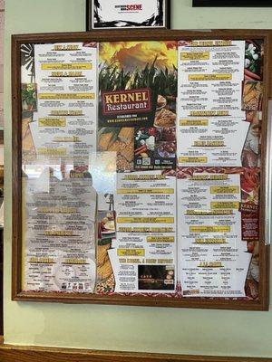 Menu posted on wall