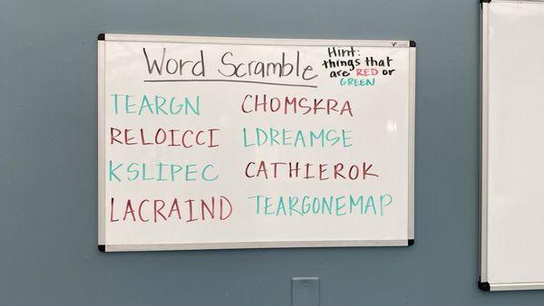 Breanna's brutal word scrambles that keep my brain on overload during class.