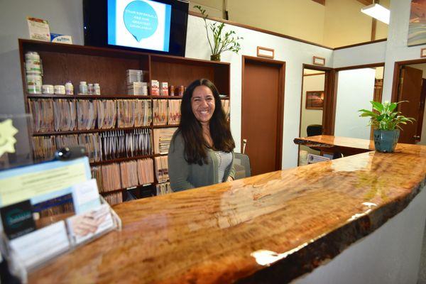 Our lovely Cassie ready to greet you at the front desk.  :-)