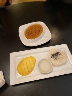 Mango sticky rice and Thai crème brûlée