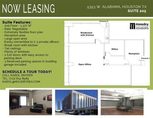 Galleria office space now available for lease, call me to schedule a tour!