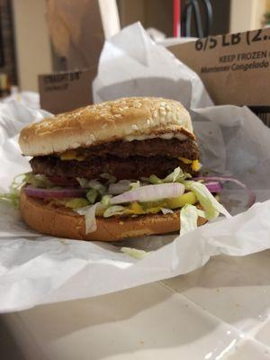 1/2 pound double cheeseburger.  Whole lotta burger!