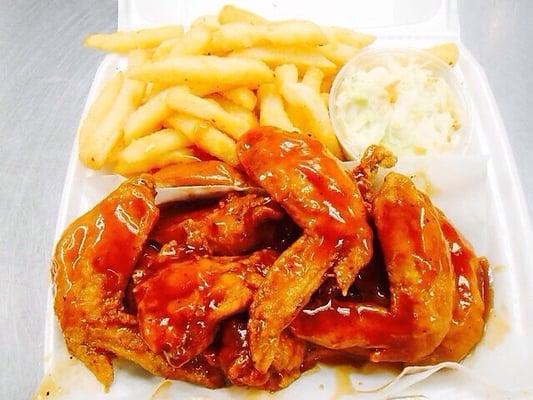 Honey bbq wings and fries