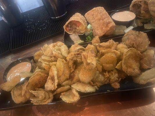 Fried pickles & cheesesteak egg rolls