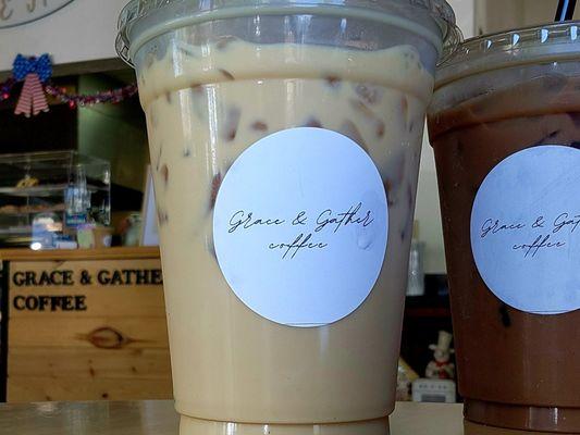 Iced Vanilla Latte / Cold Brew: mocha with an add shot