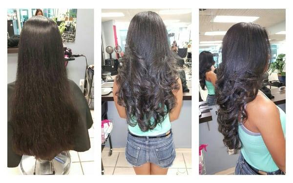 Before & After....long one length hair to long layers...stylist Jhere