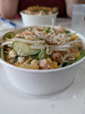 Poke bowl with shrimp and crab meat