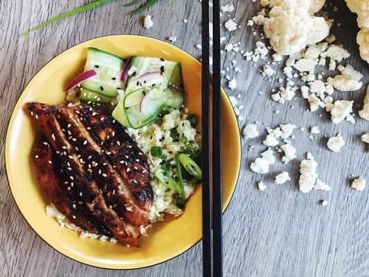 Teriyaki Chicken with Cucumber Salad + Cauliflower Rice