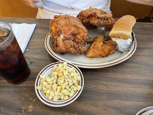 Fried Chicken, corn and baked potato