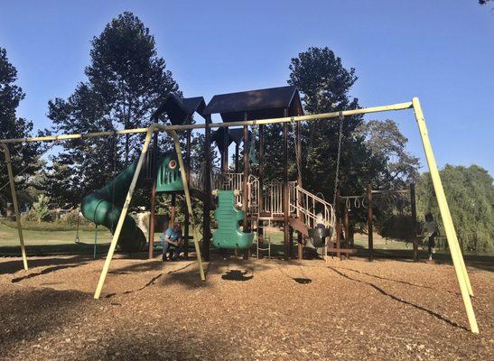 Parks playground with swings.