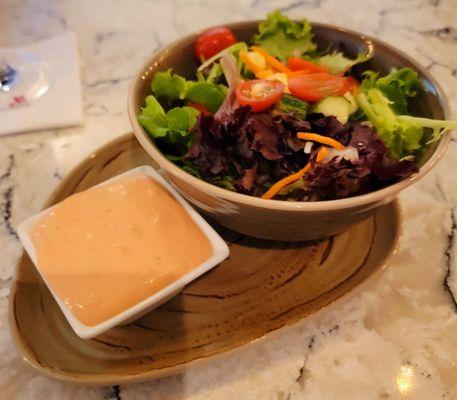 Side salad with Thousand Island dressing