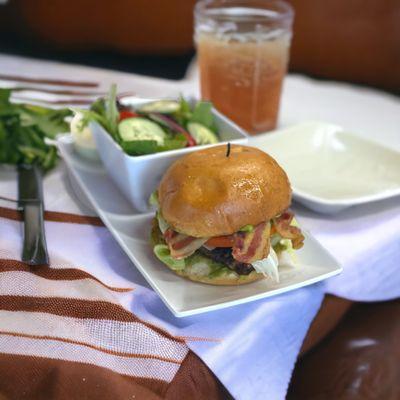 Island Jerked sandwich with a side salad