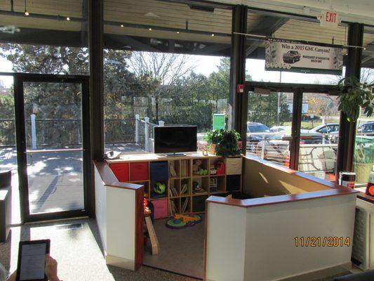 Upstairs Child Play Area next to Customer Lounge and Outside Deck visible in the background.