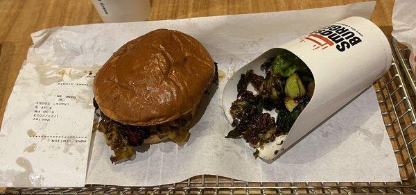 SMOKED BACON BRISKET BURGER and CRISPY BRUSSELS SPROUTS $17