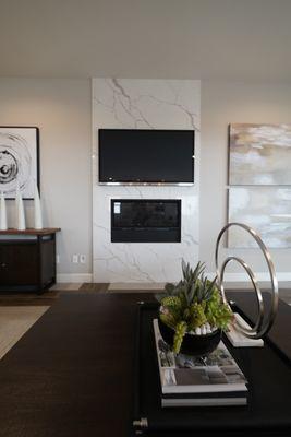 Quartz Fireplace & TV Mantle