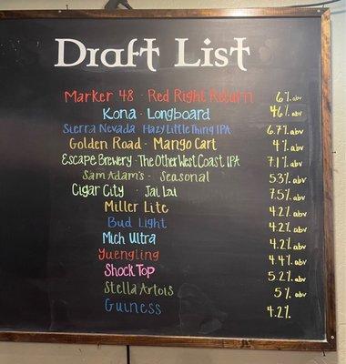 Draft list, Scratch House Pub, formerly Mulligans Irish Pub,  Wentworth Golf Club & Estates, Tarpon Springs FL